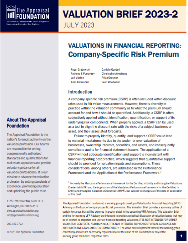 Company Specific Risk Premium – The Appraisal Foundation